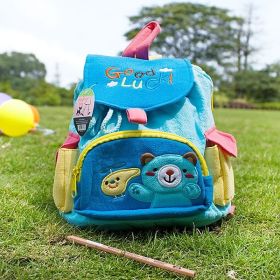 [Blue Bear] Embroidered Applique Kids Fabric Art School Backpack / Outdoor Backpack (8.7*10.2*4.3)